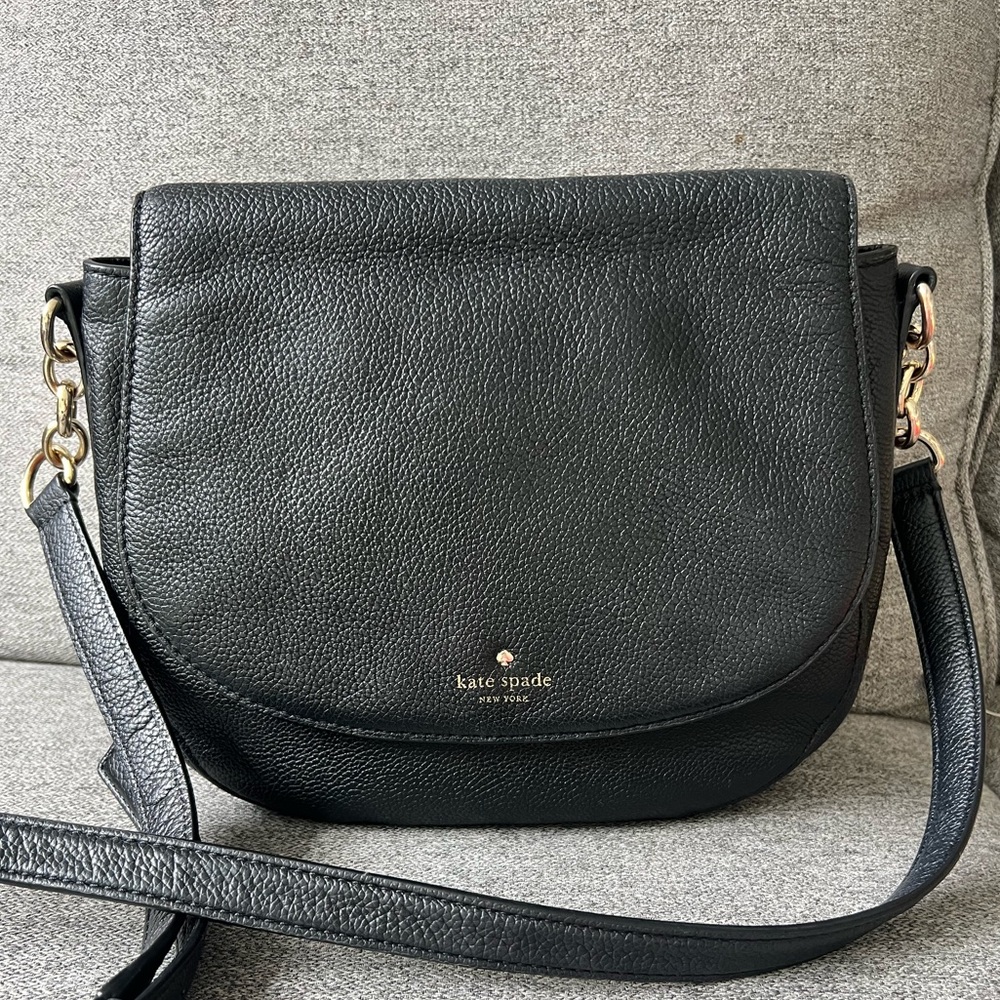 kate spade Black Leather Crossbody Bag with Gold Hardware